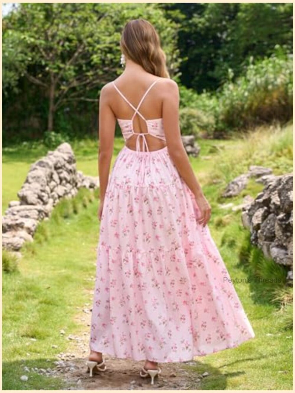 Boho Lace Up Spaghetti Strap V Neck Maxi Dress Beach Vacation Long Dress for - Picture 2 of 7